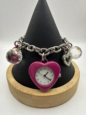 Vintage Gymboree Y2K Heart Charm Watch Bracelet Pink Coquette McBling Core